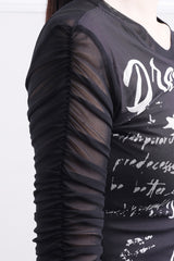 Cassé shirring lettering t-shirt