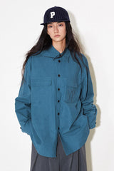 Solid color bowknot embroidered lapel design loose retro pocket shirt