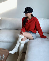 winter & white fur slim long boots