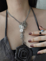 [s.steel] metal flower necklace | 메탈 플라워 드롭 목걸이