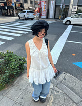リボンフリルワイドデニムジーンズ