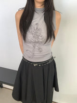 Warren Flower Embroidered  Shirred Sleeveless