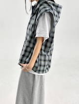 CHECK VEST HOOD ZIP-UP💚🤎 - 3 COLORS