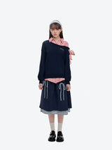 13DE MARZO Splicing Shirt Asymmetrical Shoulder Sweat