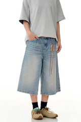 Teal Blue Cropped Jorts