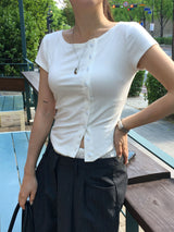 Now Unbalanced Button T-shirt