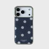 [+iPhone 17] ブラックデニムドットシルバーエポキシケース