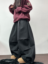 ツーピンタックリベットベルトバルーンロングパンツ🤎🖤💙3カラー