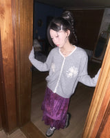(2color) Rose Appliqué Lace Wool Cardigan