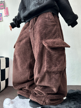 テディベイビー🤎🐻🧸 オーバーカーゴストリングファーパンツ 💚🤎🖤🧡4カラー