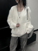 overfit blanc angora knit cardigan (unisex)