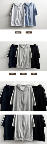 Ring Tee Oversized Fit Line Short-Sleeved Hooded Zip-Up