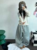 ストリング/フリース❤サイドピンタックバルーンロングパンツワイド🤍🩶🖤3カラー