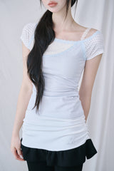 [MADE] Love It Lace Asymmetric Off-Shoulder Tee