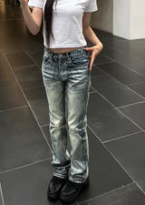 ロングDウォッシュドストレートフレアデニム