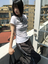 ドゥードゥルタトゥープリンティングスリムショートスリーブTシャツ