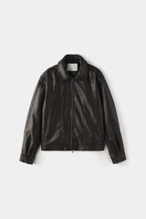 Curved leather overfit jacket