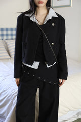 Cotton diagonal tweed jacket