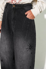 Black printed vintage distressed jeans