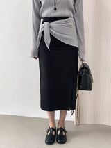 Raond Belt H-line Cut-out Long Skirt