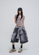 [U-BASIC] Slow button V-neck short sleeve