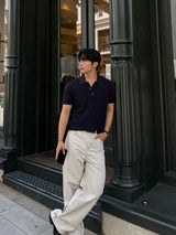 Botton linen collar single knitwear