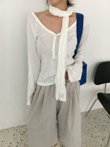Chloe Button Roll Up 3/4 sleeve 2-Way Vneck (5c)