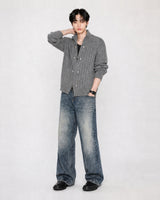 (UNISEX) Rivet Ribbed Knit Zip-Up