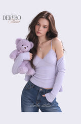 Lavender Sleeve Cardigan Two-Piece Long-Sleeve Top
