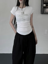 metallic cross stud short sleeve (3color)