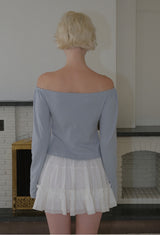 C EYELET RIBBON TIED T_LIGHT BLUE