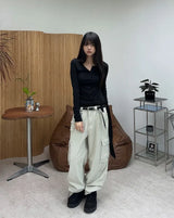 Luen Wrap Henley Neck Long Sleeve