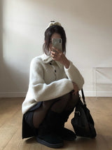 Juke diagonal button high neck knit
