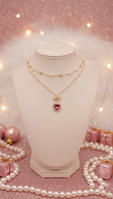 ロージーハートプリンセスレイヤードネックレス - ゴールドカラー (STAYC Seeun Necklace)