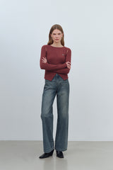 CUT OUT WRAP KNIT TOP - DEEP RED