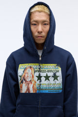 Sound wave artwork damage washing hoodie zip-up (Navy)_1