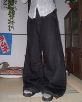 カーブステッチワイドブーツカットディープデニムパンツ