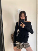レオパードプリーツケーキミニスカート