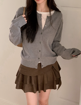[SHOPPERMADE] ラテ スエード ティアード ミニスカート (2color)