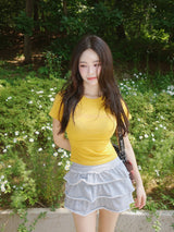 バナナレタリングビーズスパンデックスラウンドネックTシャツ