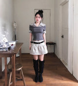 molti gray check & collar layer top