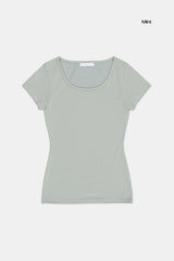 ソリッドスリムワイドネックTシャツ