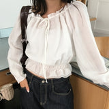 Peony Off-Shoulder Frill Summer Long Sleeve Blouse (3 colors)