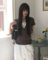 [SHORT SLEEVE/MADE] Tibot Vintage Button V-Neck Ribbed Hooded Sweatshirt