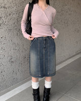 Pocket medium denim skirt