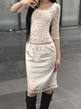 Oin Satin Lace Midi Skirt