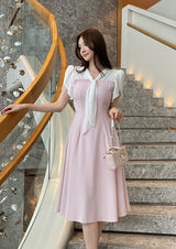 26SS★ Michelle Tie Color Matching Tulip Flare Long One Piece