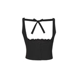 RIBBON FRILLY WAIST VEST - BLACK