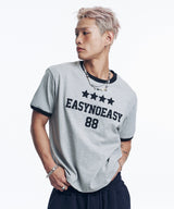 ナンバリングパッチクロップリンガーTシャツ - グレー