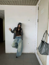 Curved Braided Wide Denim Pants